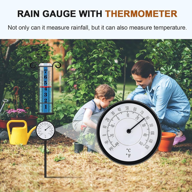 JMBay Rain Gauge Outdoor with Thermometer, Rain Gauges Outdoors Best Rated, Large Font Rain Measure Gauge for Yard, Rain Water Meter with Thickened Plastic Tube and Duralbe Metal Stake for Patio,Lawn - Image 4